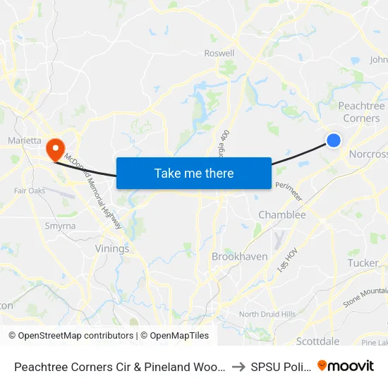 Peachtree Corners Cir & Pineland Woods D to SPSU Police map