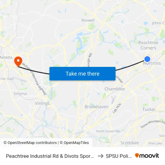 Peachtree Industrial Rd & Divots Sportsw to SPSU Police map