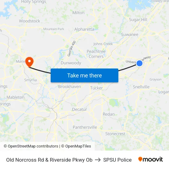 Old Norcross Rd & Riverside Pkwy Ob to SPSU Police map