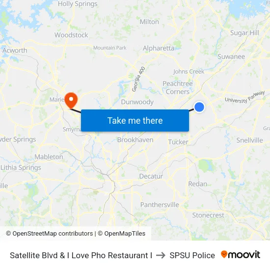 Satellite Blvd & I Love Pho Restaurant I to SPSU Police map