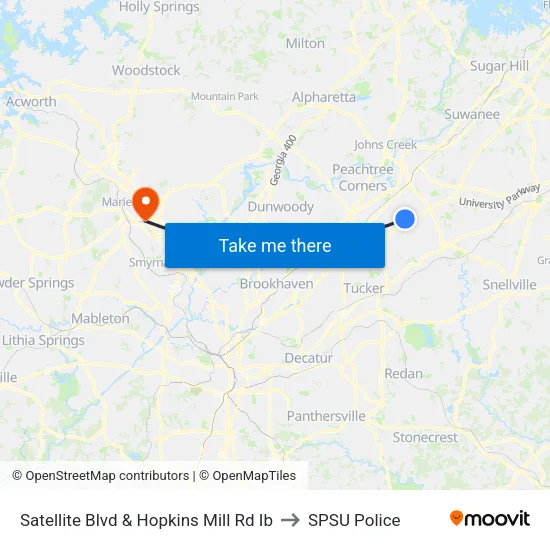 Satellite Blvd & Hopkins Mill Rd Ib to SPSU Police map