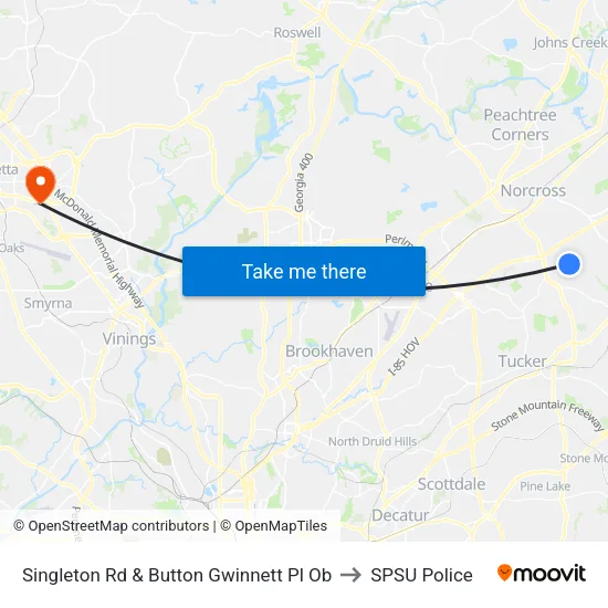 Singleton Rd & Button Gwinnett Pl Ob to SPSU Police map
