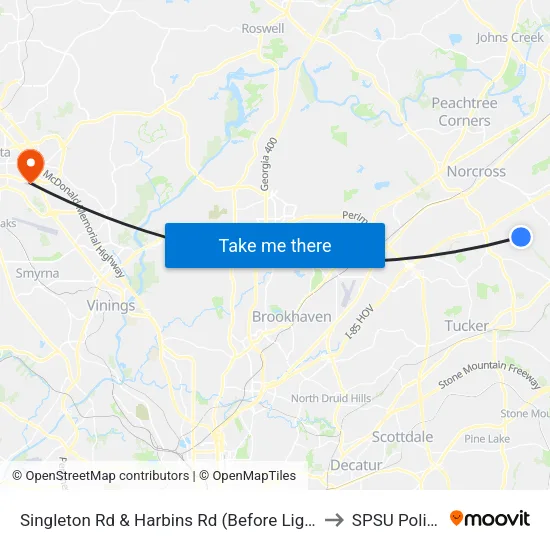 Singleton Rd & Harbins Rd (Before Light) to SPSU Police map