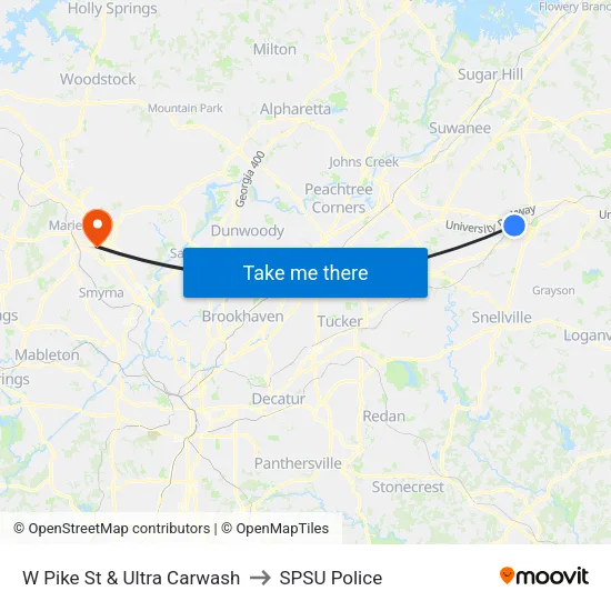 W Pike St & Ultra Carwash to SPSU Police map