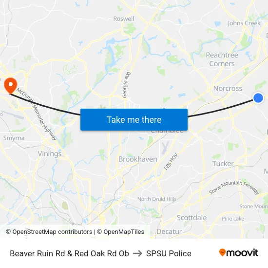 Beaver Ruin Rd & Red Oak Rd Ob to SPSU Police map