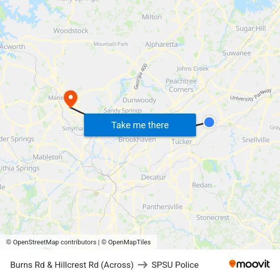 Burns Rd & Hillcrest Rd (Across) to SPSU Police map