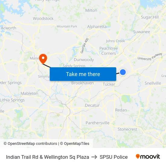 Indian Trail Rd & Wellington Sq Plaza to SPSU Police map
