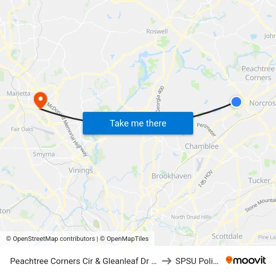 Peachtree Corners Cir & Gleanleaf Dr Ib to SPSU Police map
