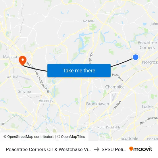 Peachtree Corners Cir & Westchase Villge to SPSU Police map