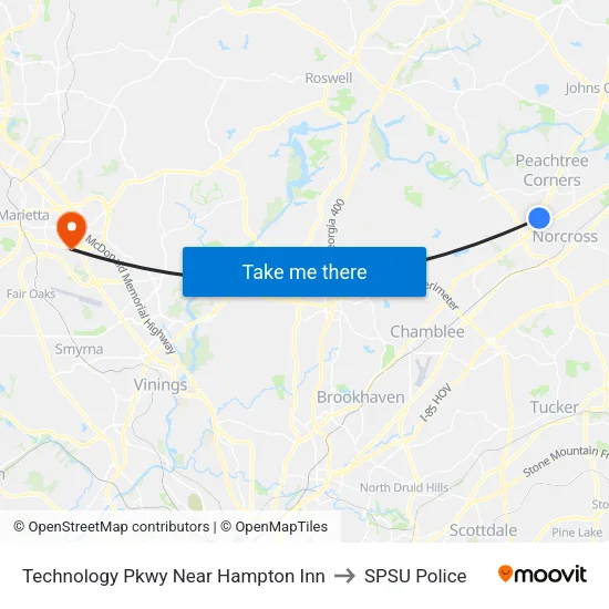 Technology Pkwy Near Hampton Inn to SPSU Police map