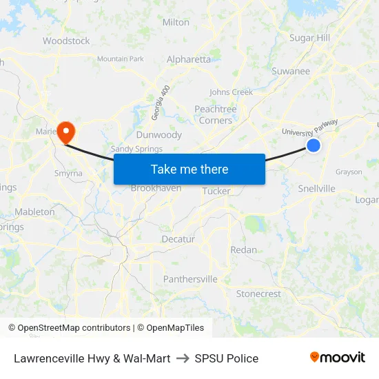 Lawrenceville Hwy & Wal-Mart to SPSU Police map
