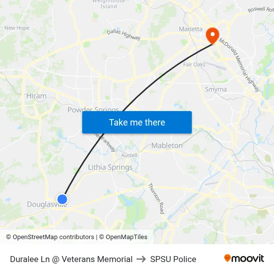 Duralee Ln @ Veterans Memorial to SPSU Police map