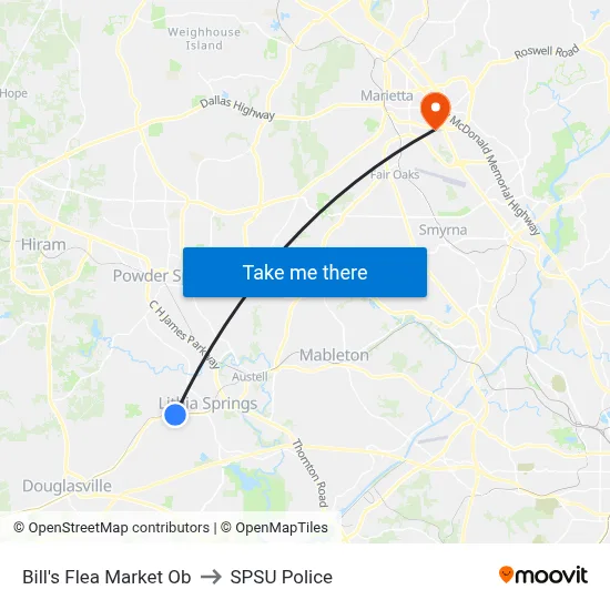 Bill's Flea Market Ob to SPSU Police map