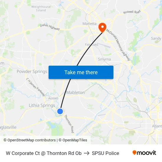W Corporate Ct @ Thornton Rd Ob to SPSU Police map