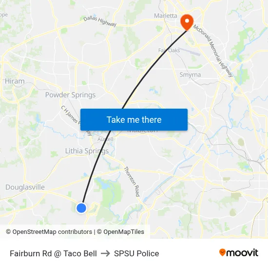 Fairburn Rd @ Taco Bell to SPSU Police map