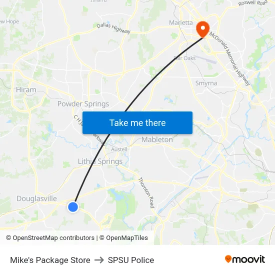 Mike's Package Store to SPSU Police map