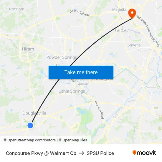 Concourse Pkwy @ Walmart Ob to SPSU Police map