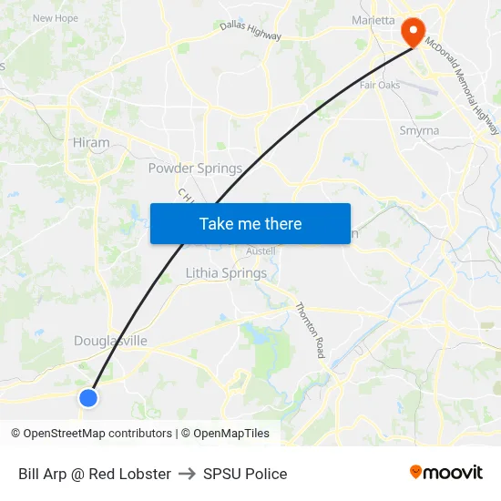 Bill Arp @ Red Lobster to SPSU Police map