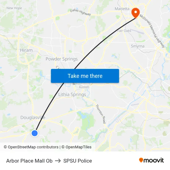 Arbor Place Mall Ob to SPSU Police map