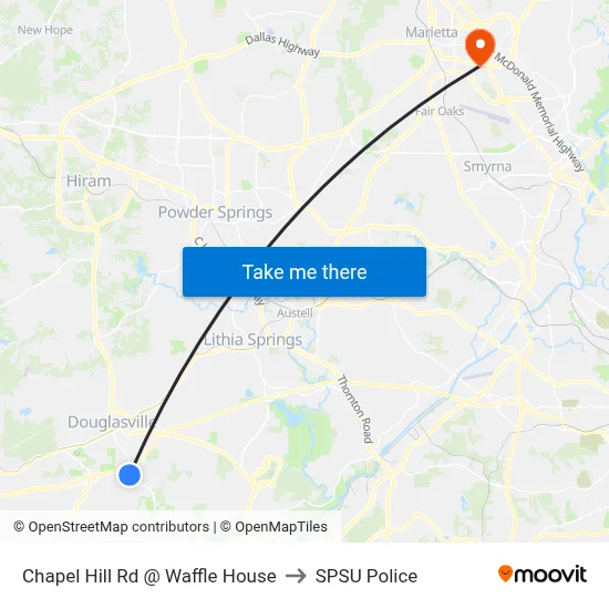 Chapel Hill Rd @ Waffle House to SPSU Police map