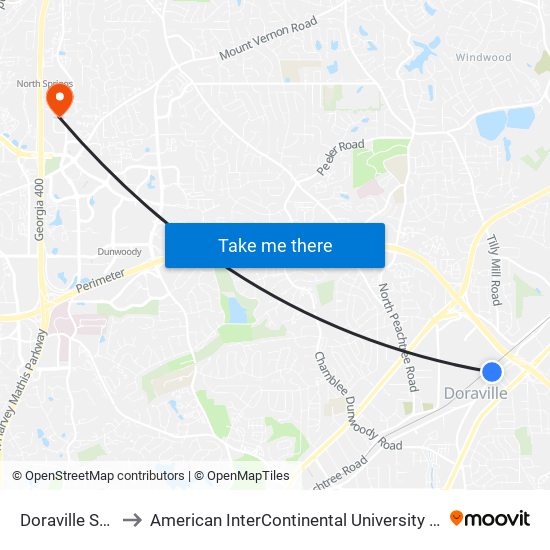 Doraville Station to American InterContinental University Atlanta (AIU) map
