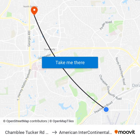 Chamblee Tucker Rd @ New Peachtree Rd to American InterContinental University Atlanta (AIU) map