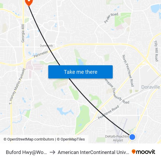 Buford Hwy@Woodside Way to American InterContinental University Atlanta (AIU) map