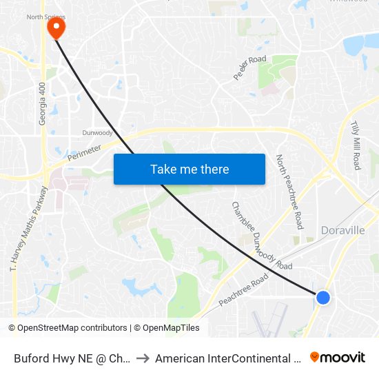 Buford Hwy NE @ Chamblee Tucker Rd to American InterContinental University Atlanta (AIU) map