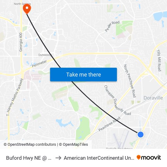 Buford Hwy NE @ Beverly Hills Dr to American InterContinental University Atlanta (AIU) map