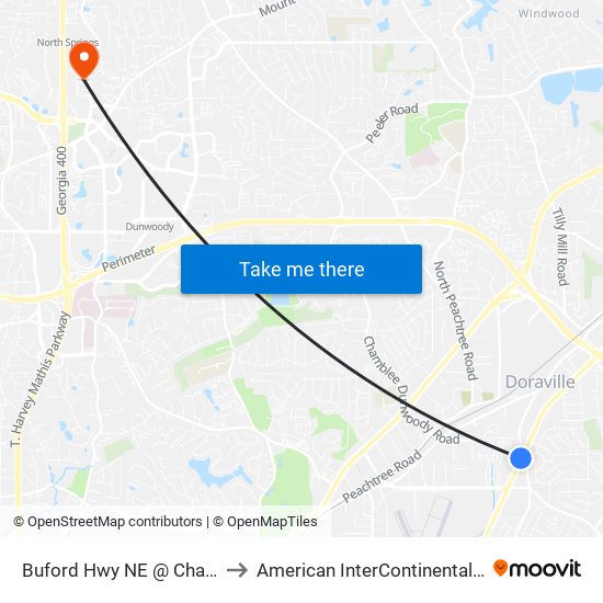 Buford Hwy NE @ Chamblee Dunwoody Rd to American InterContinental University Atlanta (AIU) map