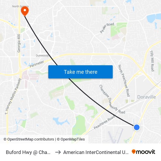 Buford Hwy @ Chamblee Tucker Rd to American InterContinental University Atlanta (AIU) map