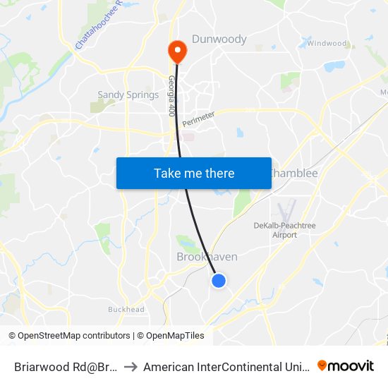 Briarwood Rd@Briarwood Hills to American InterContinental University Atlanta (AIU) map