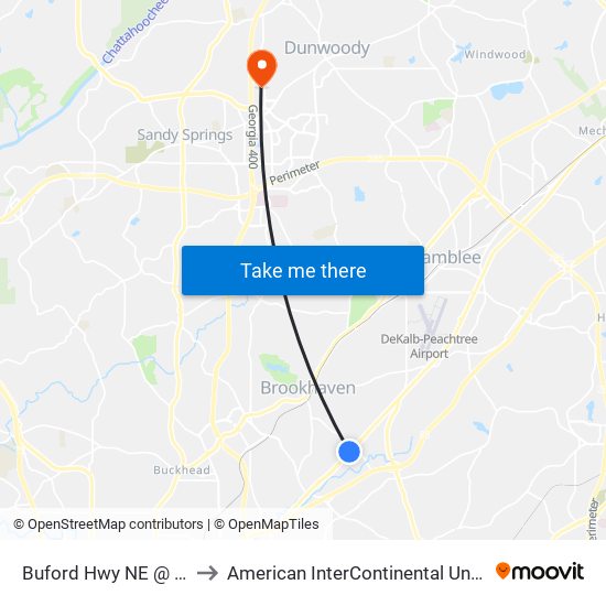 Buford Hwy NE @ Briarwood Rd to American InterContinental University Atlanta (AIU) map