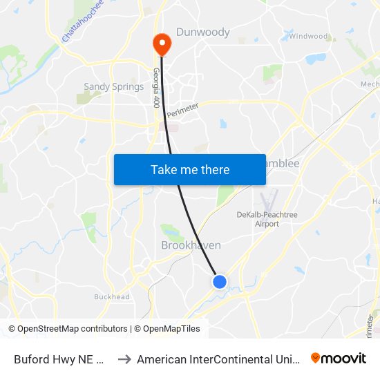 Buford Hwy NE @ Knoll Pl NE to American InterContinental University Atlanta (AIU) map