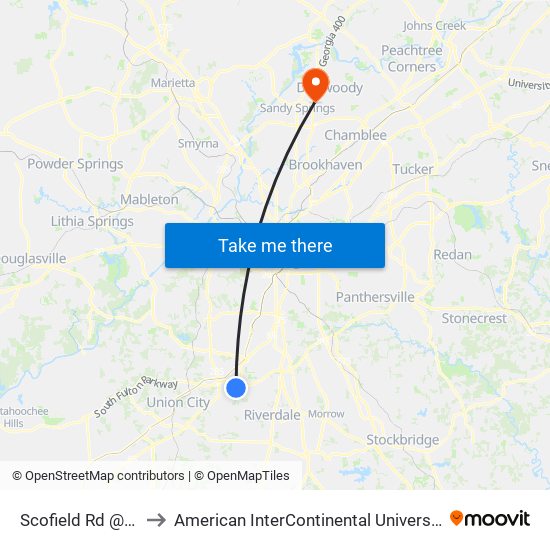 Scofield Rd @ Orly Ter to American InterContinental University Atlanta (AIU) map