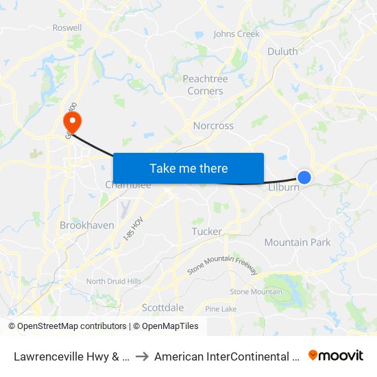 Lawrenceville Hwy & Beaver Ruin Rd Ob to American InterContinental University Atlanta (AIU) map