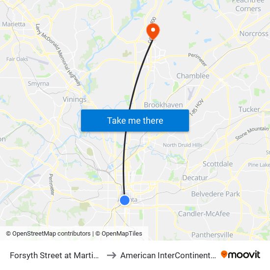 Forsyth Street at Martin Luther King Junior Drive to American InterContinental University Atlanta (AIU) map
