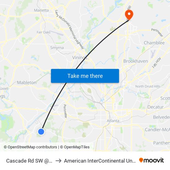 Cascade Rd SW @ Milano Dr SW to American InterContinental University Atlanta (AIU) map