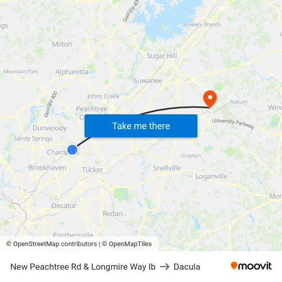New Peachtree Rd & Longmire Way Ib to Dacula map