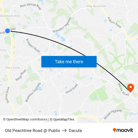 Old Peachtree Road @ Publix to Dacula map