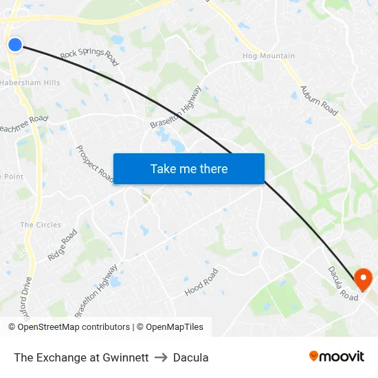 The Exchange at Gwinnett to Dacula map