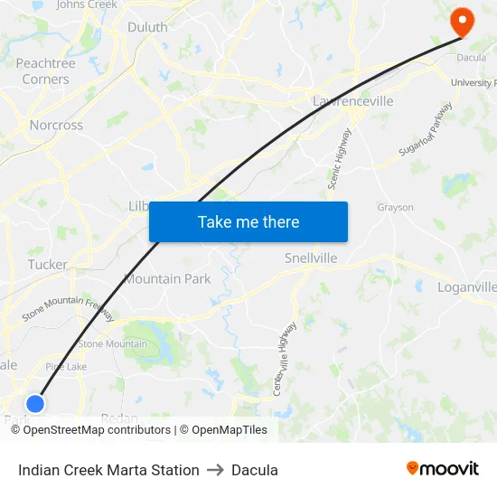 Indian Creek Marta Station to Dacula map