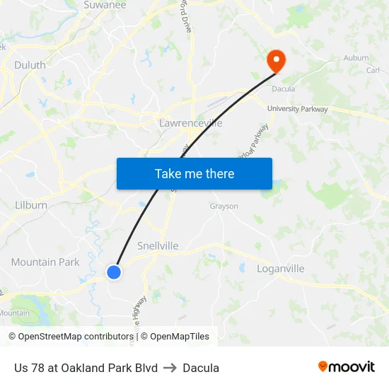 Us 78 at Oakland Park Blvd to Dacula map