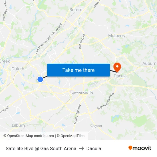 Satellite Blvd @ Gas South Arena to Dacula map