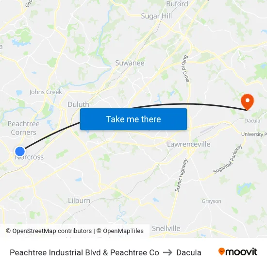 Peachtree Industrial Blvd & Peachtree Co to Dacula map