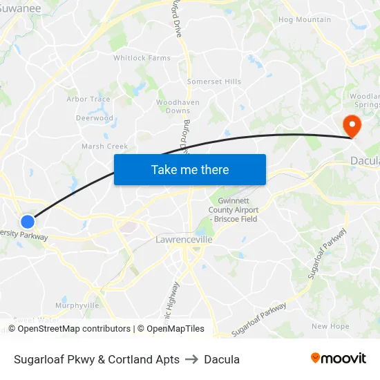 Sugarloaf Pkwy & Cortland Apts to Dacula map