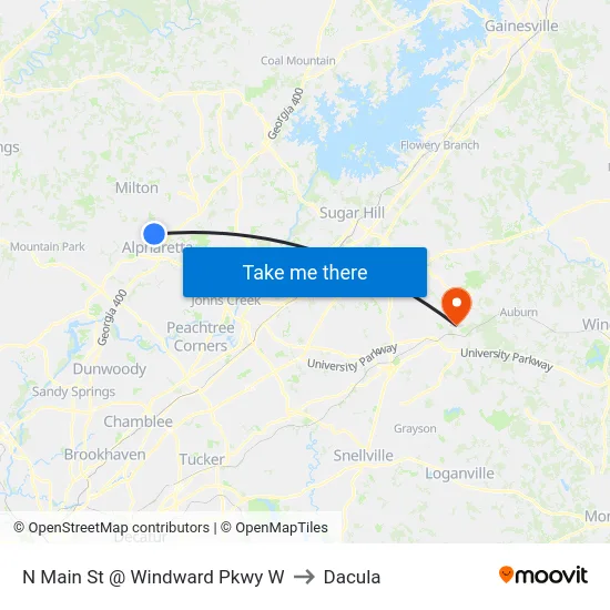 N Main St @ Windward Pkwy W to Dacula map