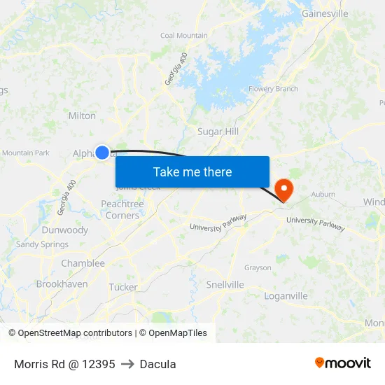Morris Rd @ 12395 to Dacula map