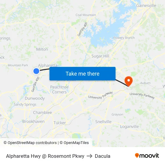 Alpharetta Hwy @ Rosemont Pkwy to Dacula map