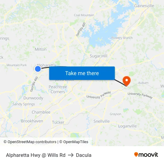 Alpharetta Hwy @ Wills Rd to Dacula map